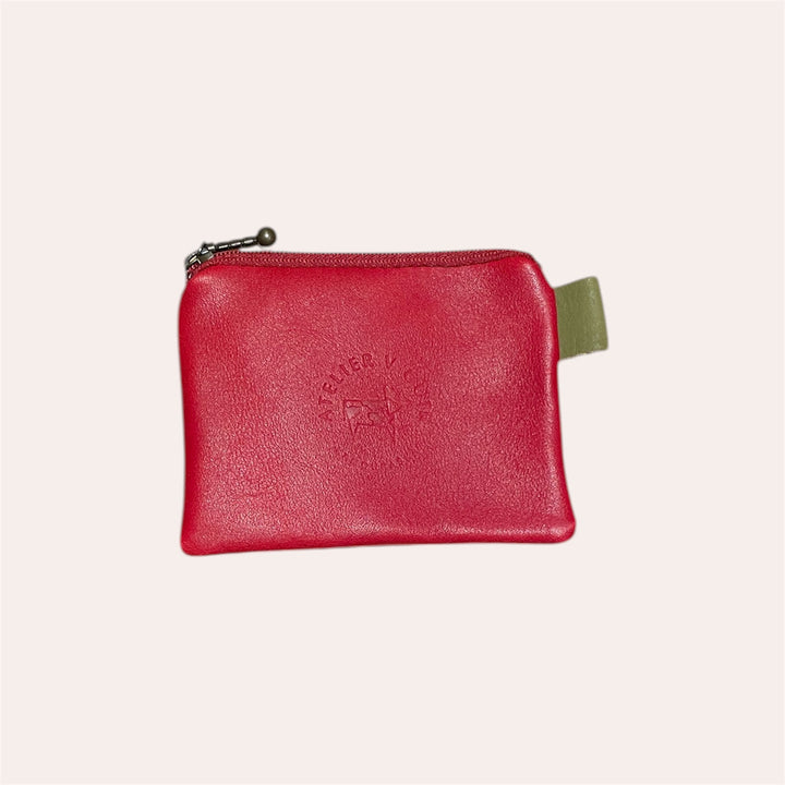 Pochette à monnaie zip en cuir recyclé - Rouge
