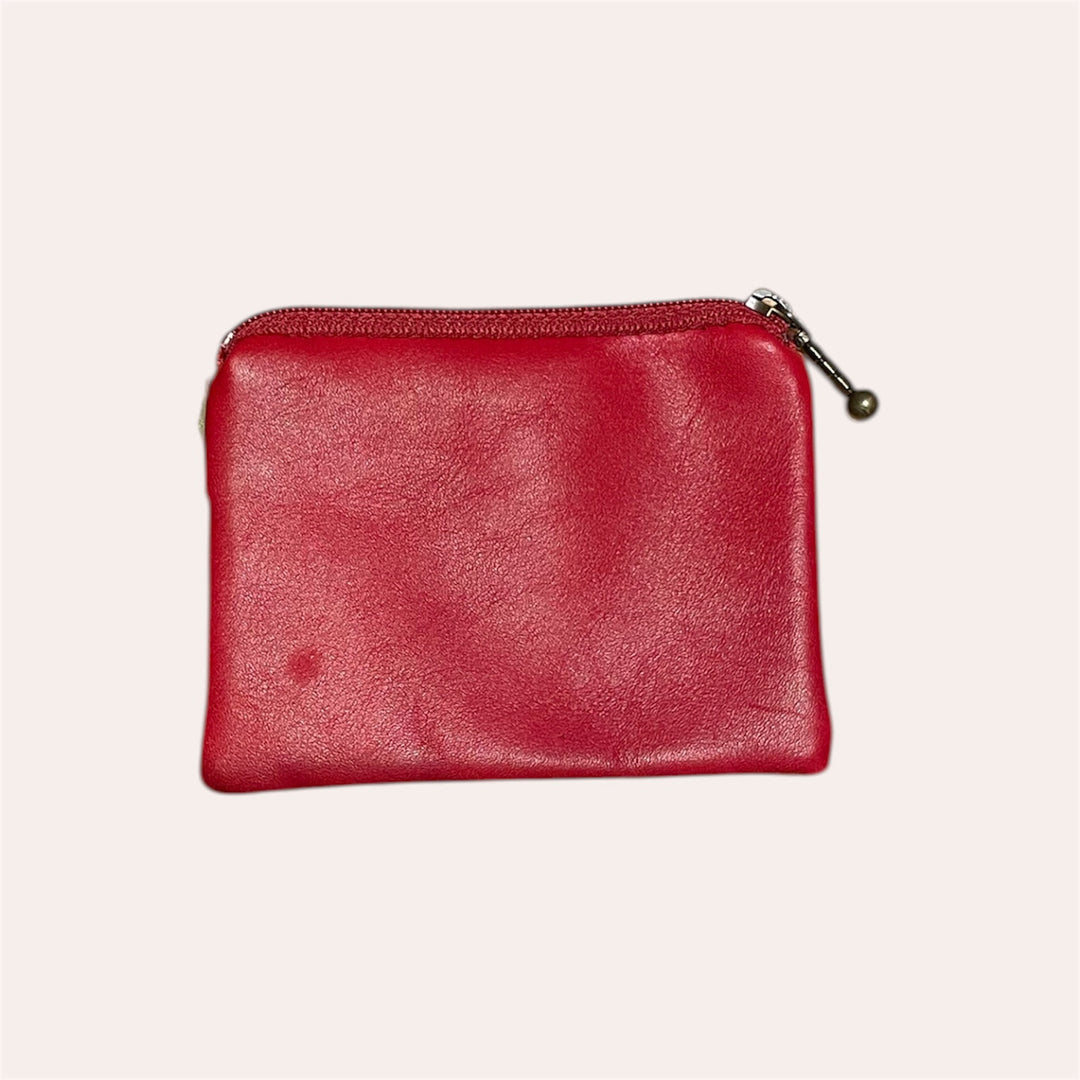Pochette à monnaie zip en cuir recyclé - Rouge
