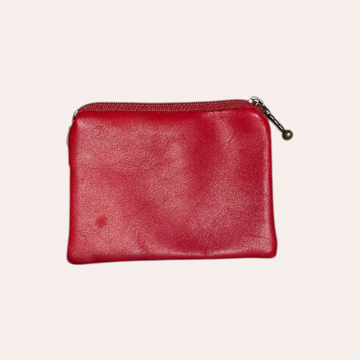 Pochette à monnaie zip en cuir recyclé - Rouge