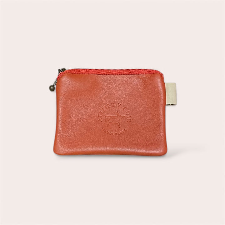 Pochette à monnaie zip en cuir recyclé - Terraccotta