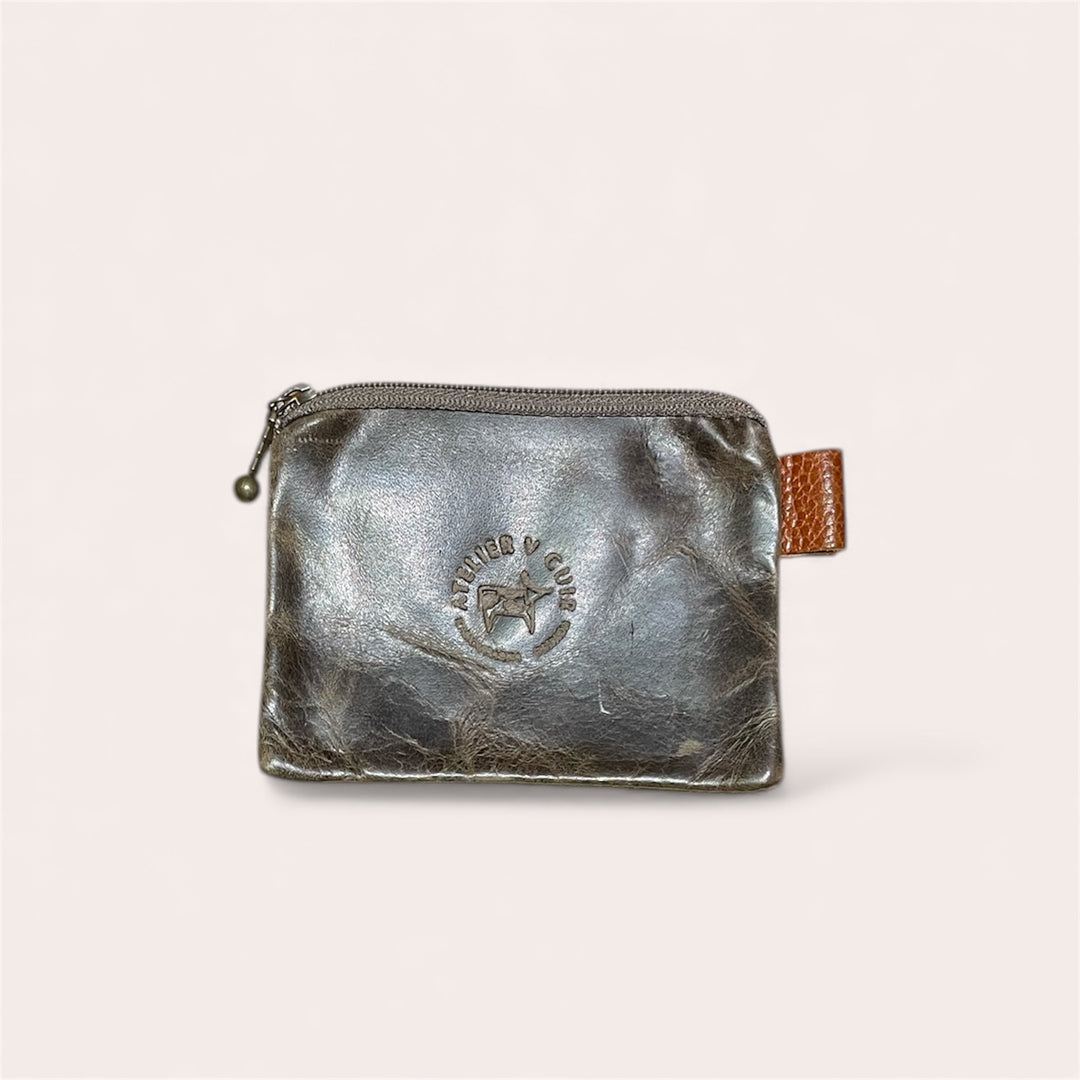 Pochette à monnaie zip en cuir recyclé - Vert kaki