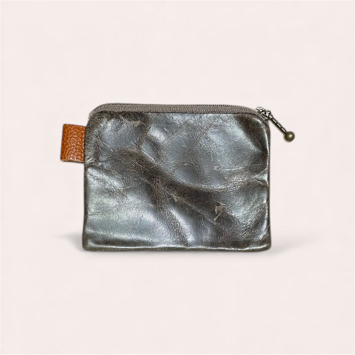 Pochette à monnaie zip en cuir recyclé - Vert kaki