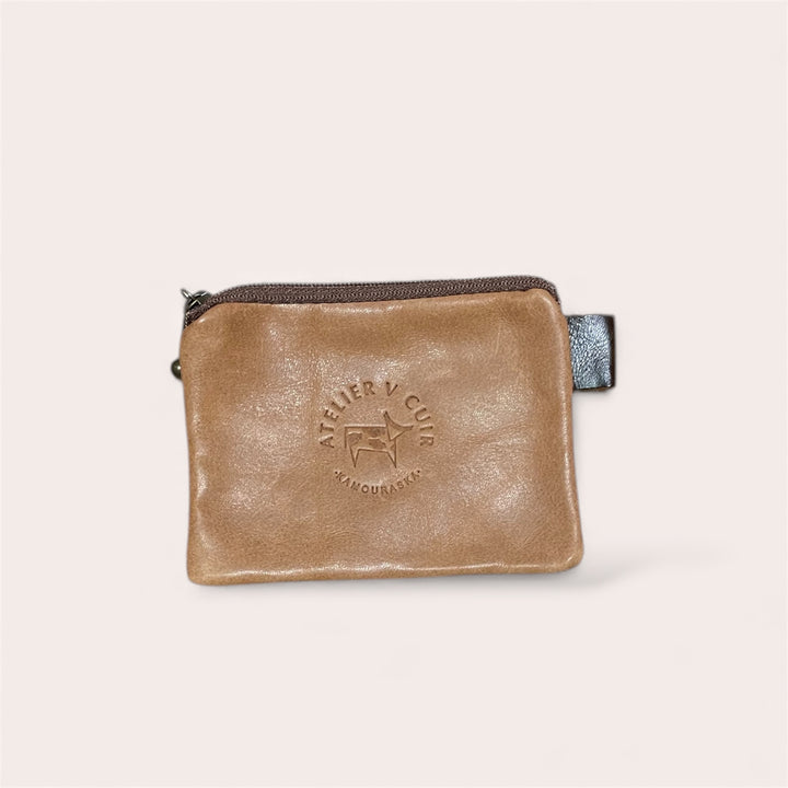 Pochette à monnaie zip en cuir recyclé - Bronze