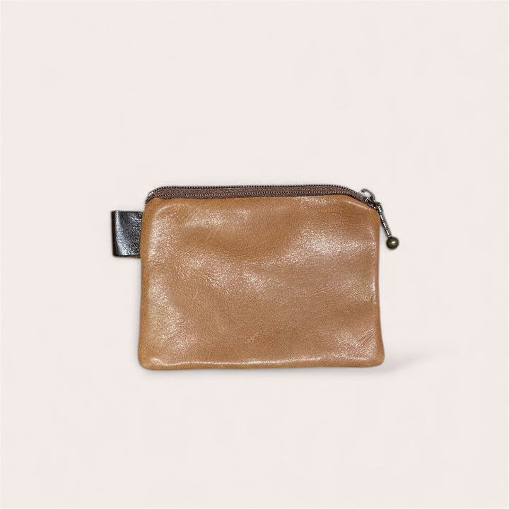 Pochette à monnaie zip en cuir recyclé - Bronze