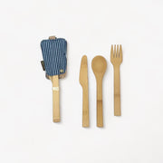 Bamboo Utensil Set with Snap Cloth Pouch - Striped