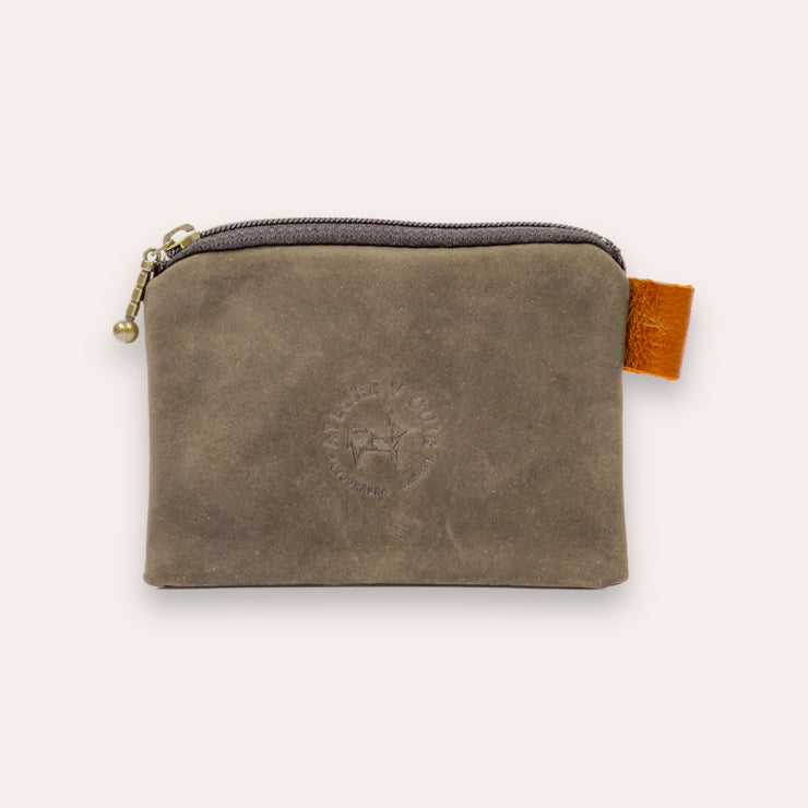 Zip coin pouch in recycled leather - Brown