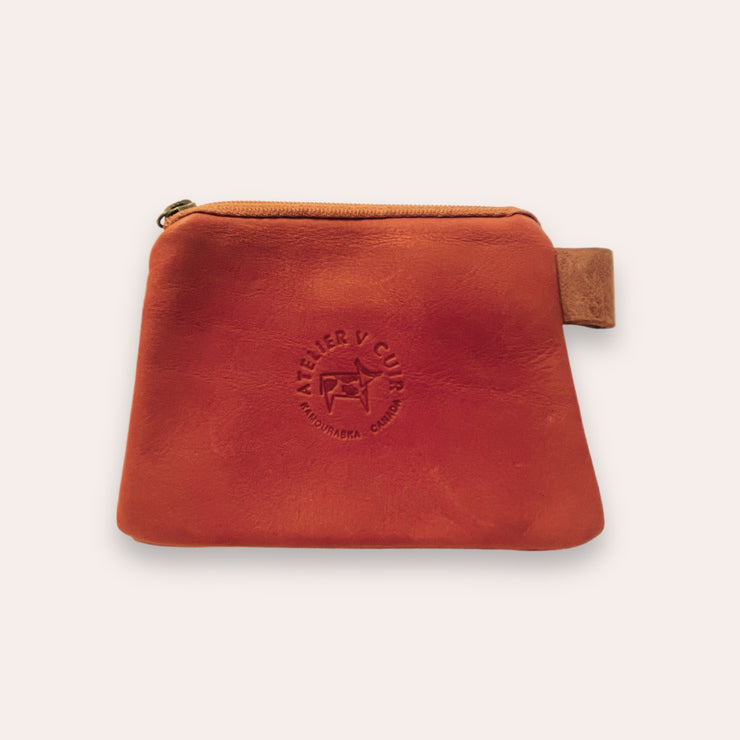 Zip coin pouch in recycled leather - Orange