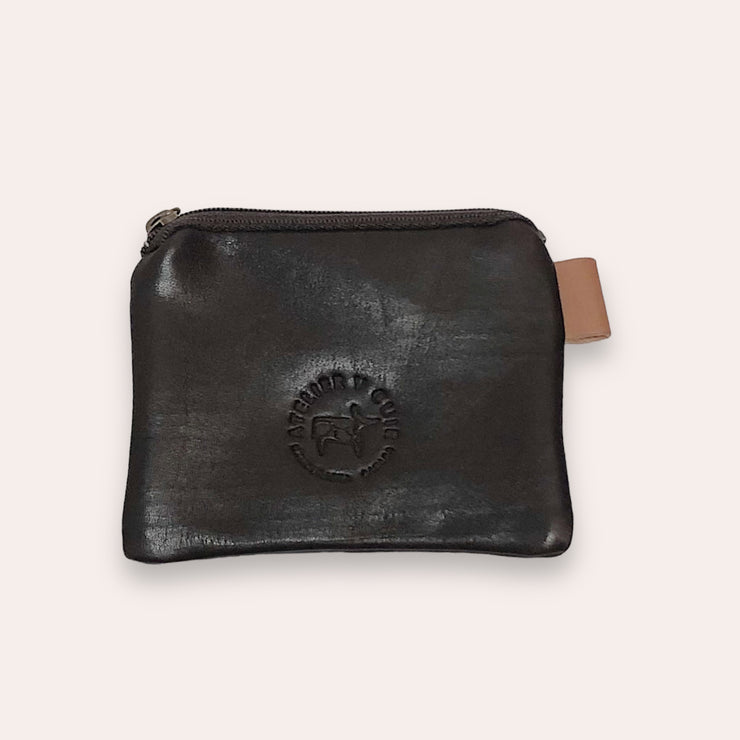 Zip coin pouch in recycled leather - Dark brown