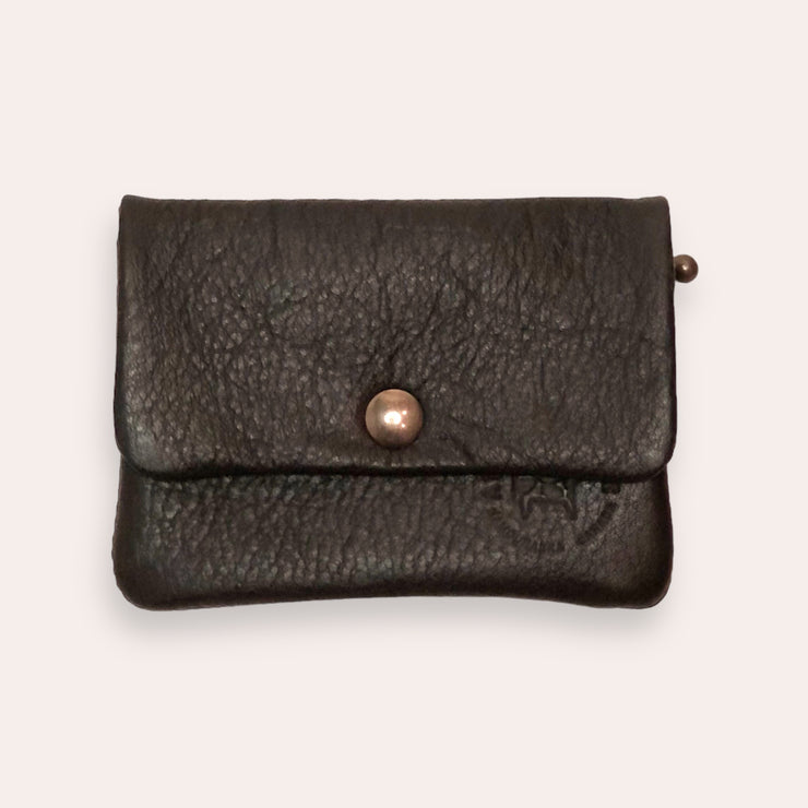 Recycled leather snap purse - Dark brown