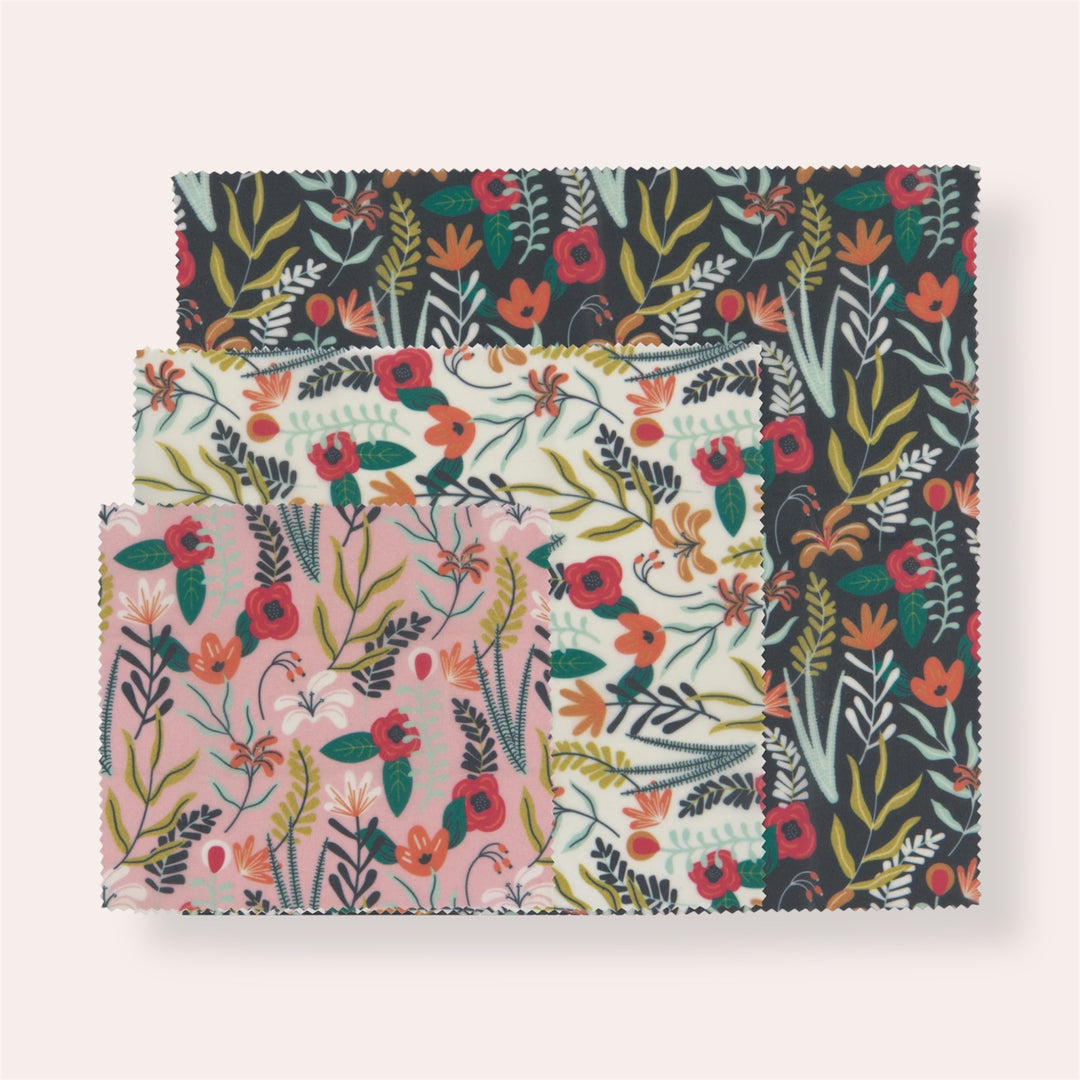 Emballage alimentaire réutilisable (ensemble de 3) - Floral