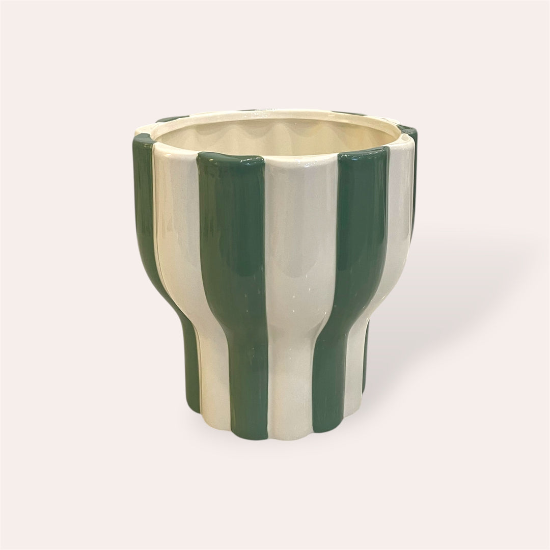 Plant pot - Green stripe - 6.5 in