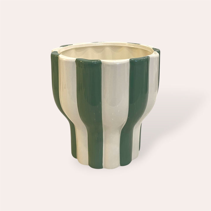 Plant pot - Green stripe - 6.5 in