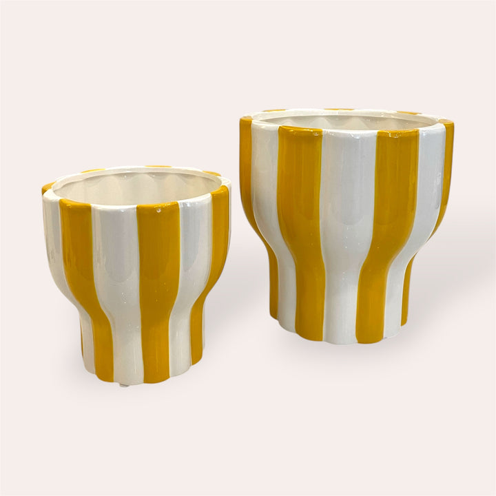 Plant pot - Yellow stripe - 5 in