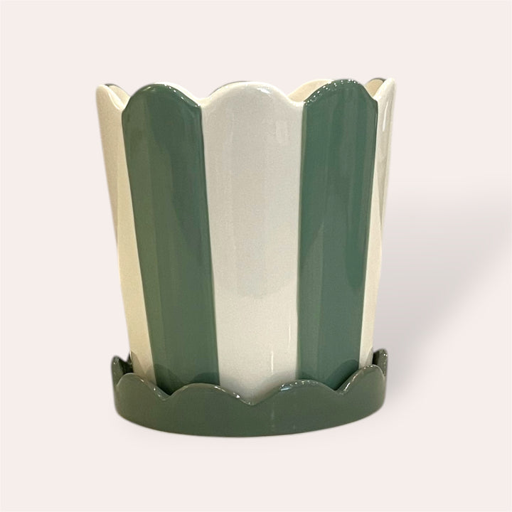 Plant pot - Green stripe with saucer - 4.5 in
