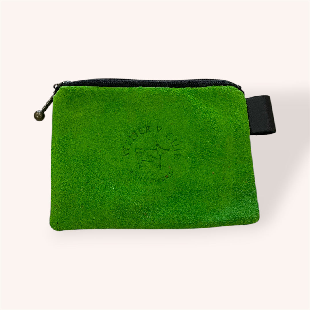 Pochette à monnaie zip en cuir recyclé - Vert forêt