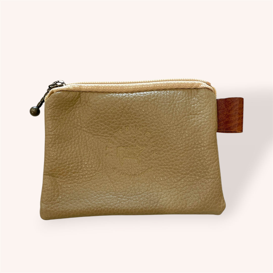 Pochette à monnaie zip en cuir recyclé - Taupe