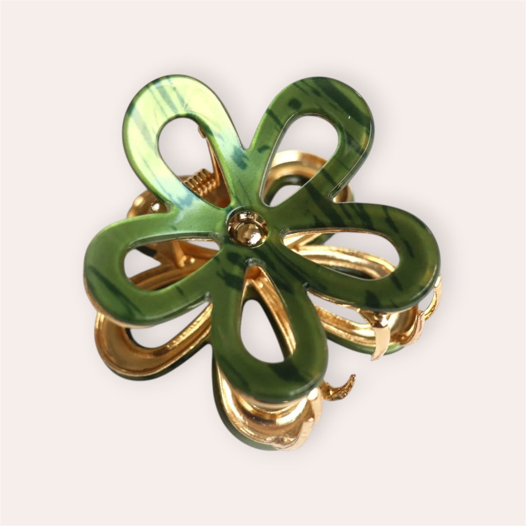 Grande pince à cheveux en fleur - Vert
