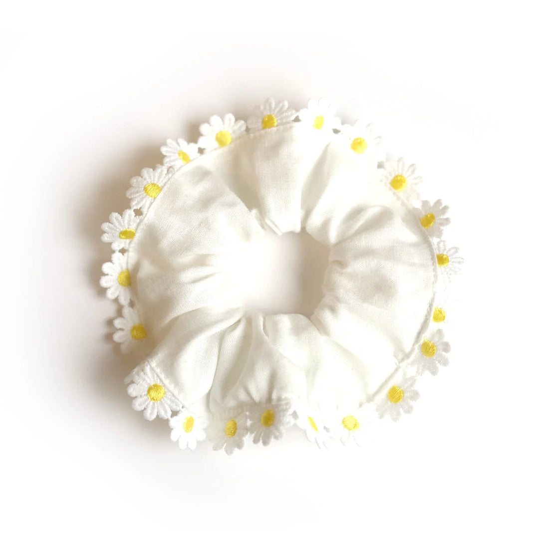 Chouchou à bordure - Marguerites - Blanc