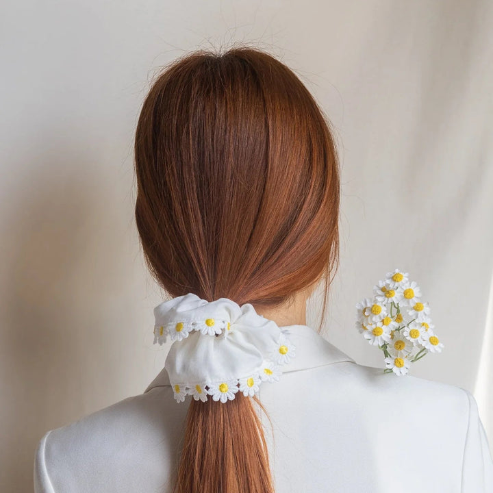 Chouchou à bordure - Marguerites - Blanc