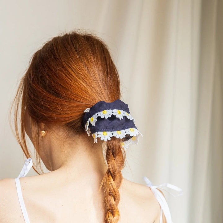 Chouchou à bordure - Marguerites - Bleu marine