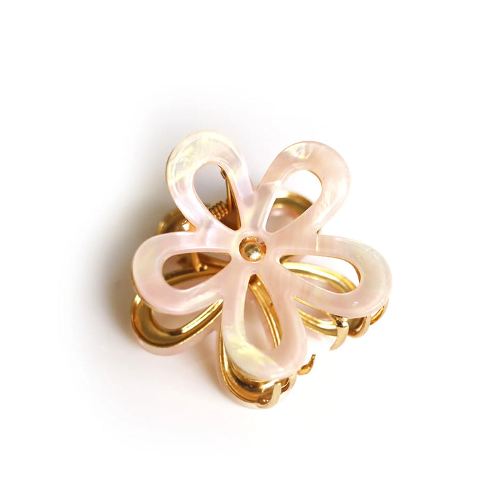 Grande pince à cheveux en fleur - Nacré rose