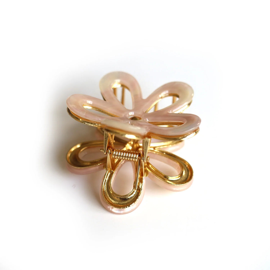 Grande pince à cheveux en fleur - Nacré rose