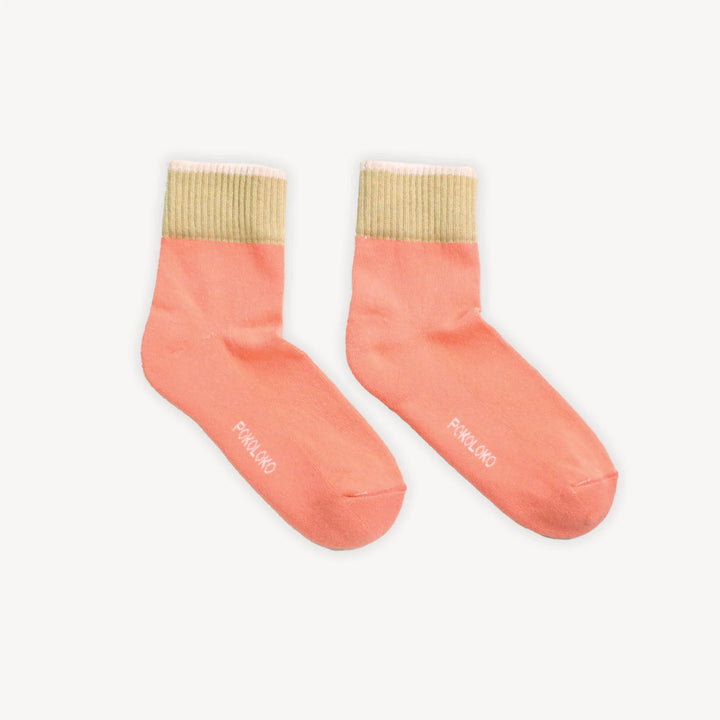 Chaussettes Pima - taille cheville - Melon et beige