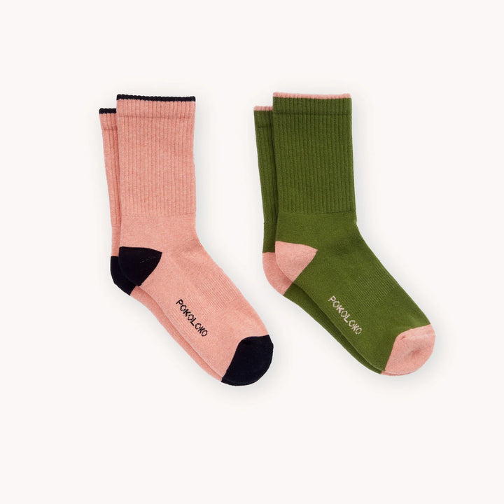 Chaussettes Pima - taille haute - Vert et Rose (2 paires)