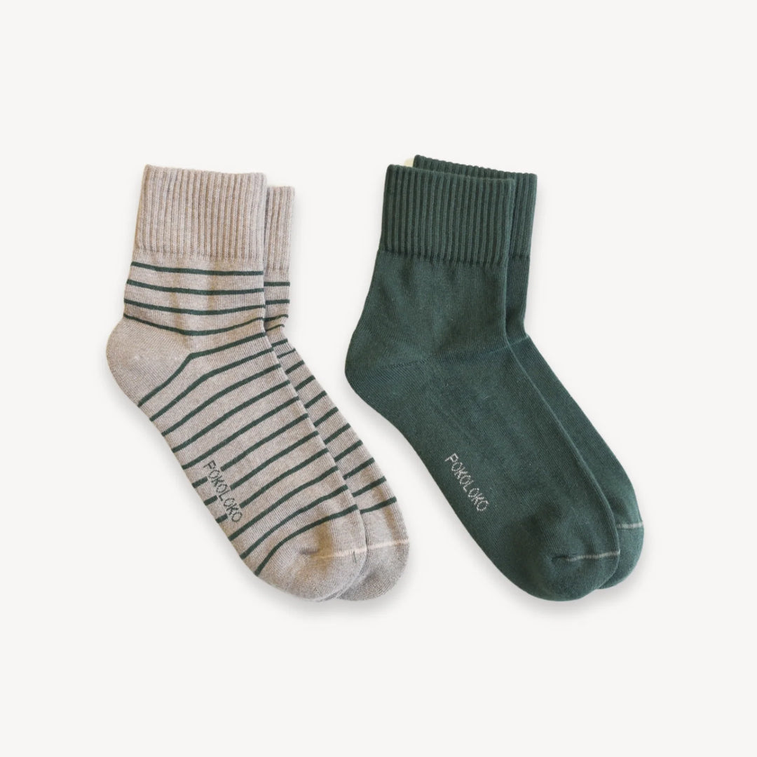 Pima Socks - Striped - Hazelnut and Forest (2 pairs)