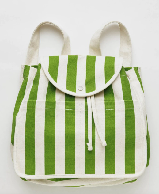 Backpack in recycled cotton canvas - Green stripes