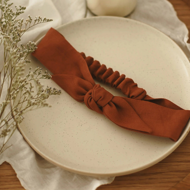 Bandeau avec boucle en lin - Café