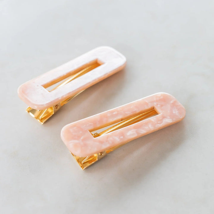 Barrette rectangulaire (ensemble de 2) - Nacré rose
