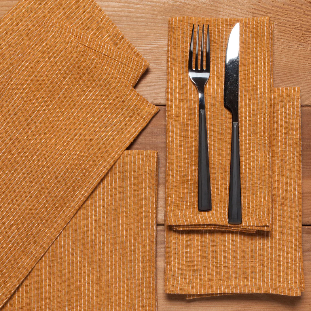 Linen Napkins (Set of 4) - Striped - Ochre