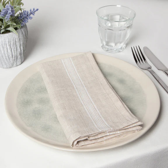 Serviettes de table en lin (ensemble de 4) - Lignées - Blanc