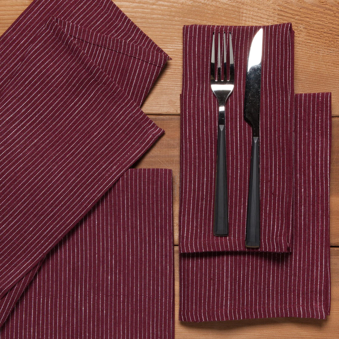 Linen Napkins (Set of 4) - Striped - Wine Red