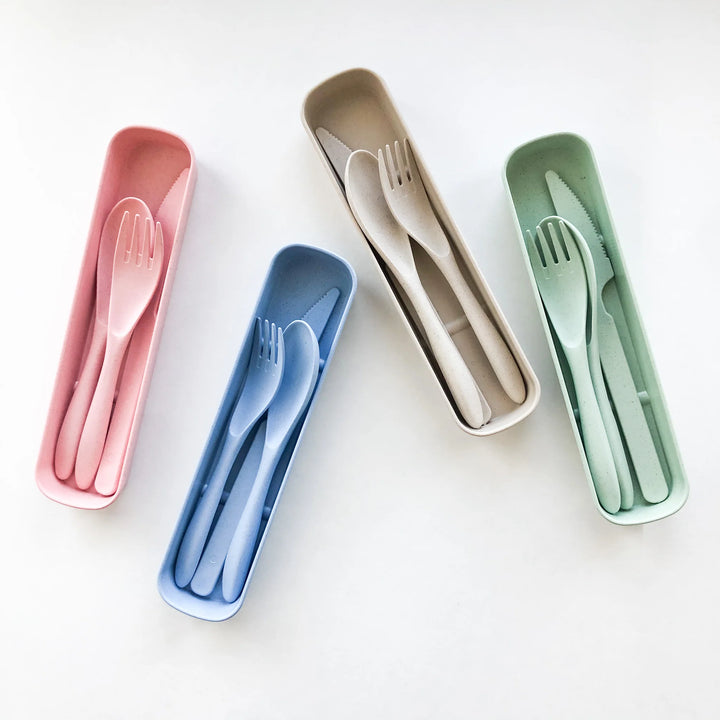 Ensemble d'ustensiles réutilisables biodégradable - Beige