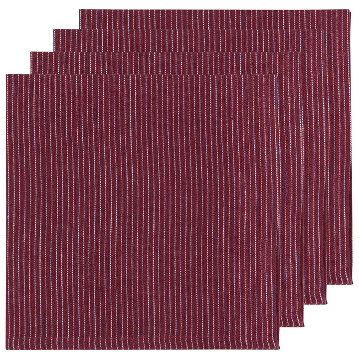 Linen Napkins (Set of 4) - Striped - Wine Red