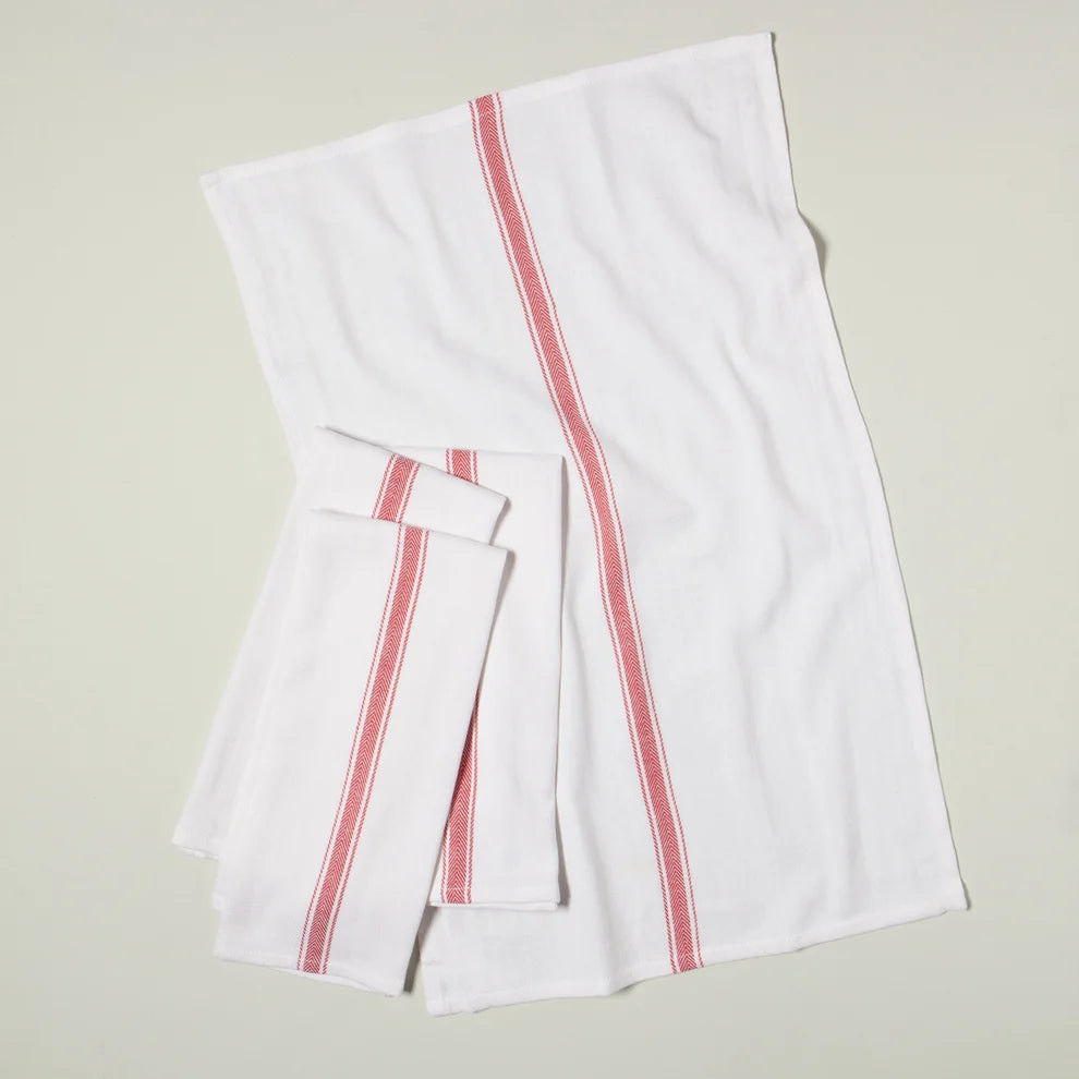 Linges à vaisselle (ensemble de 4) - Rayures Brooklyn - Rouge coquelicot