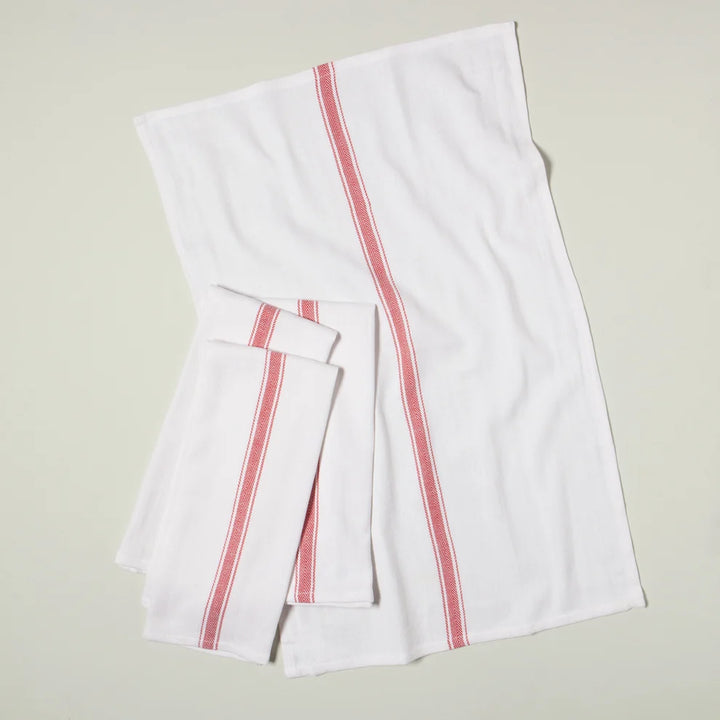 Linges à vaisselle (ensemble de 4) - Rayures Brooklyn - Rouge coquelicot
