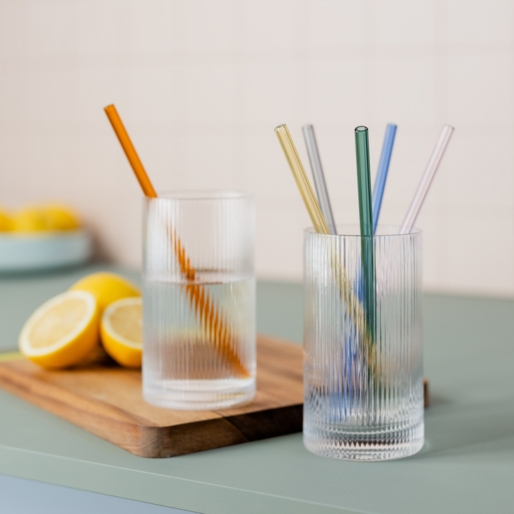 Ensemble de 6 pailles en verre - Multicolore