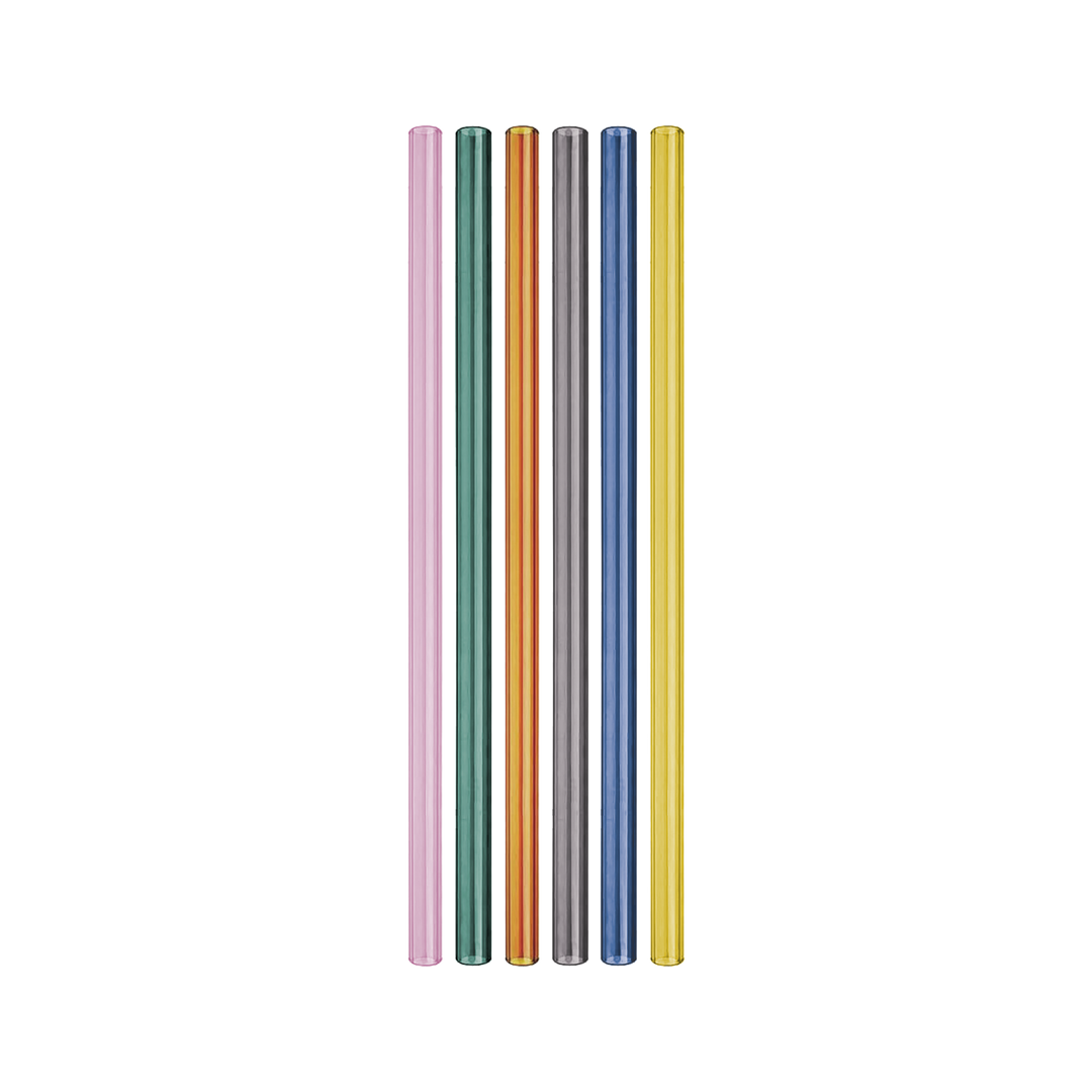 Ensemble de 6 pailles en verre - Multicolore