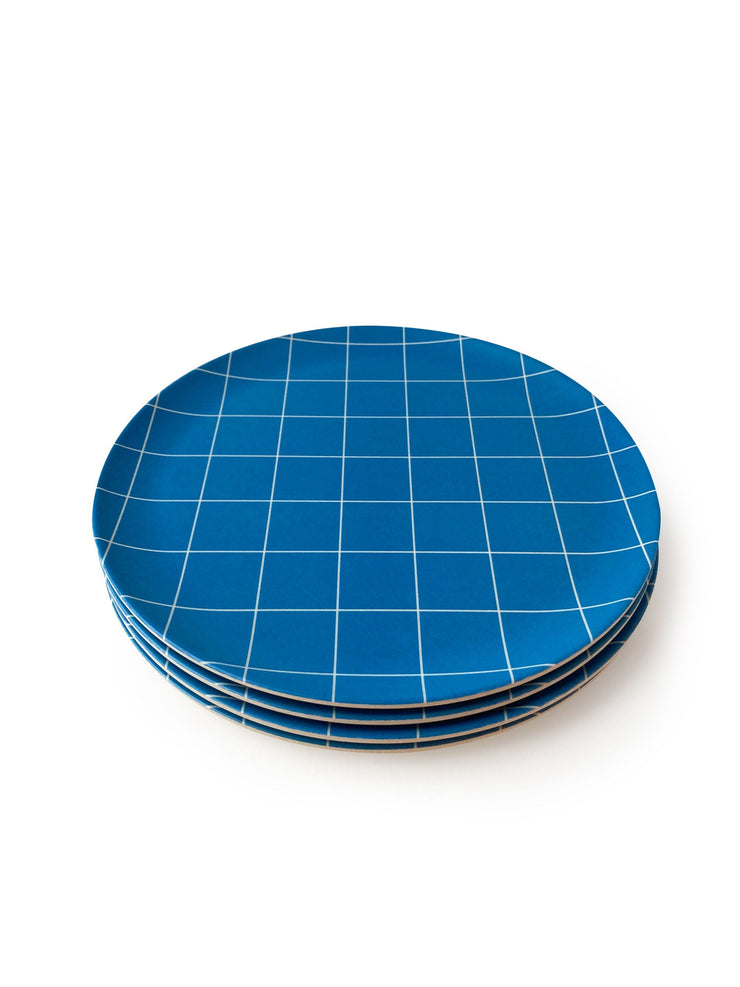 Bamboo plate - Small - Blue checkered