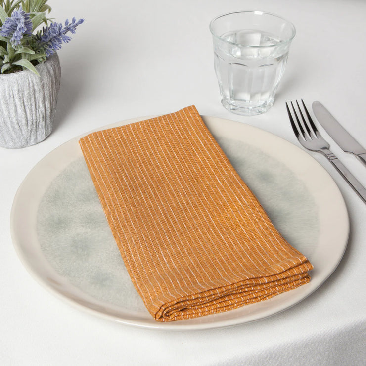 Serviettes de table en lin (ensemble de 4) - Lignées - Ocre