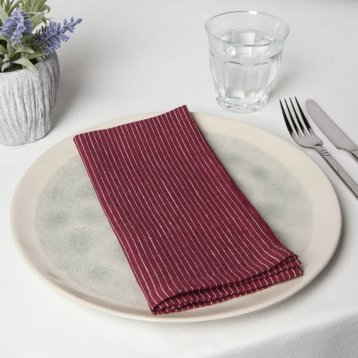 Linen Napkins (Set of 4) - Striped - Wine Red