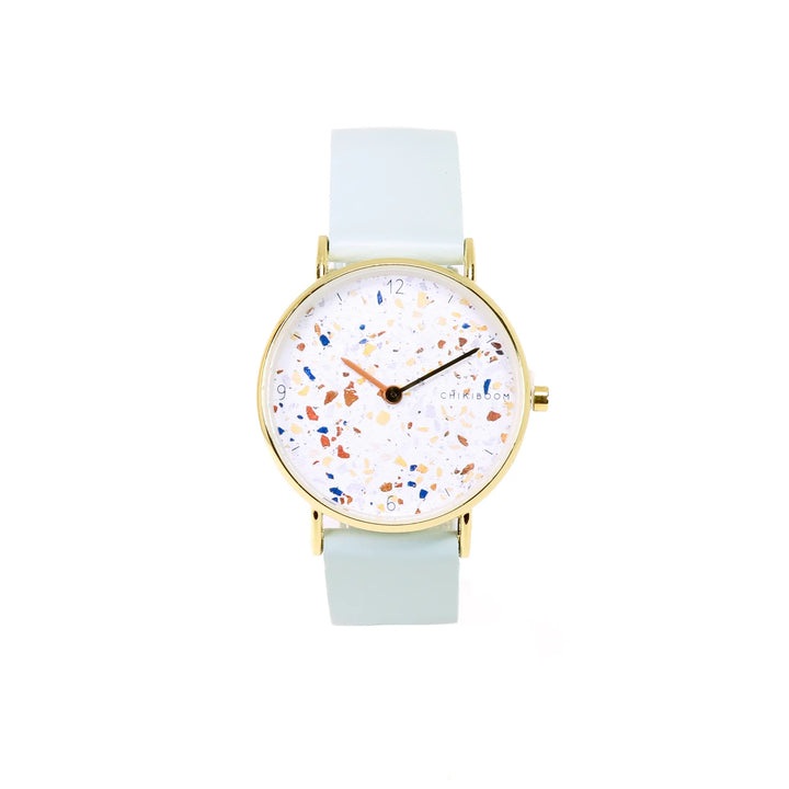 Montre -  Bleu pâle, terrazzo et or