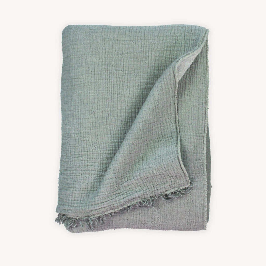 Jeté polaire doublé en coton froissé - Charocal et Gris - Crinkle