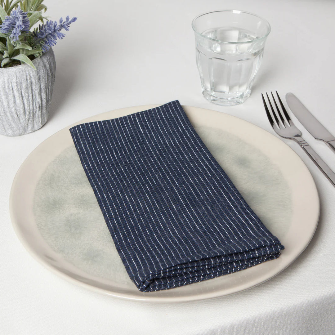 Linen Napkins (Set of 4) - Striped - Midnight