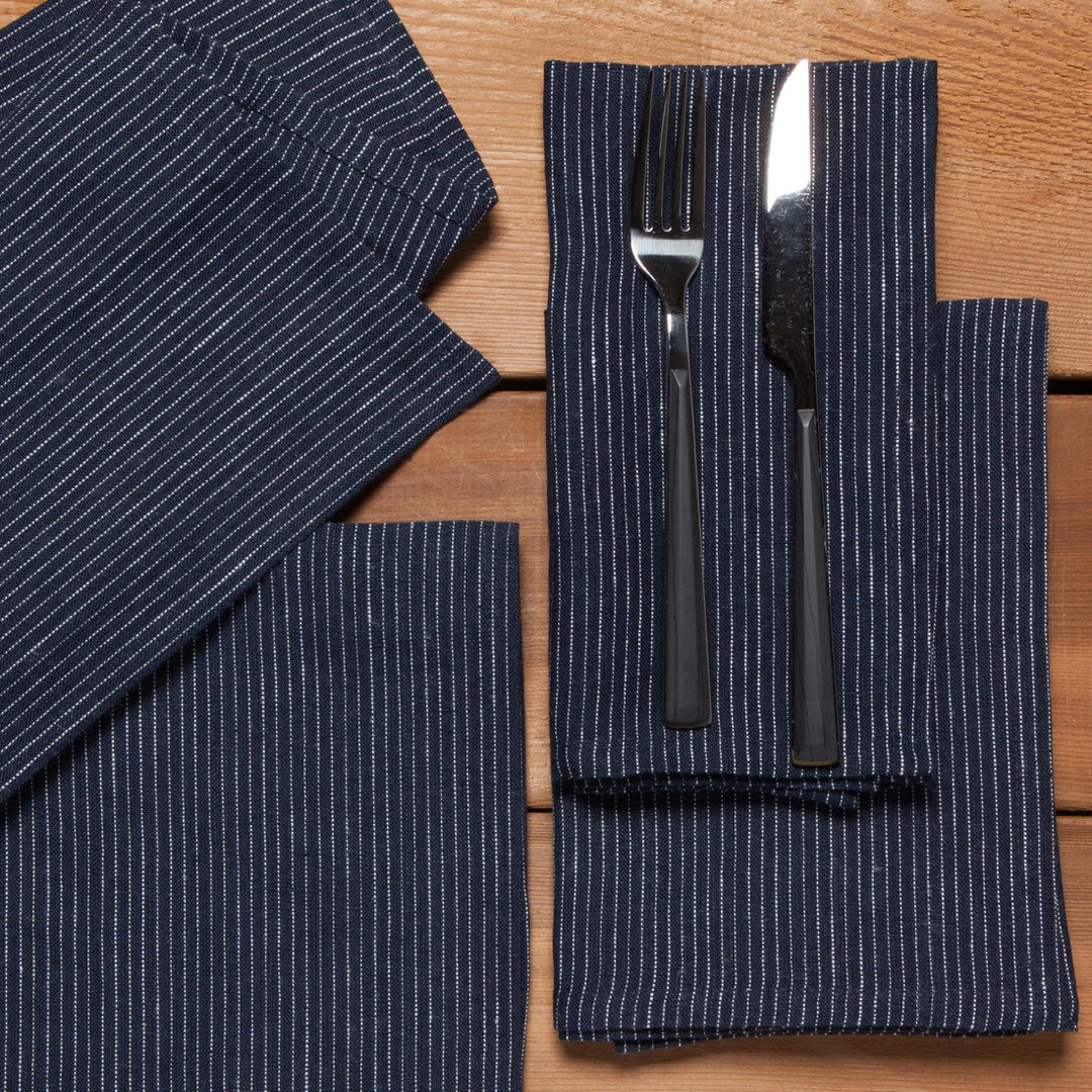 Linen Napkins (Set of 4) - Striped - Midnight