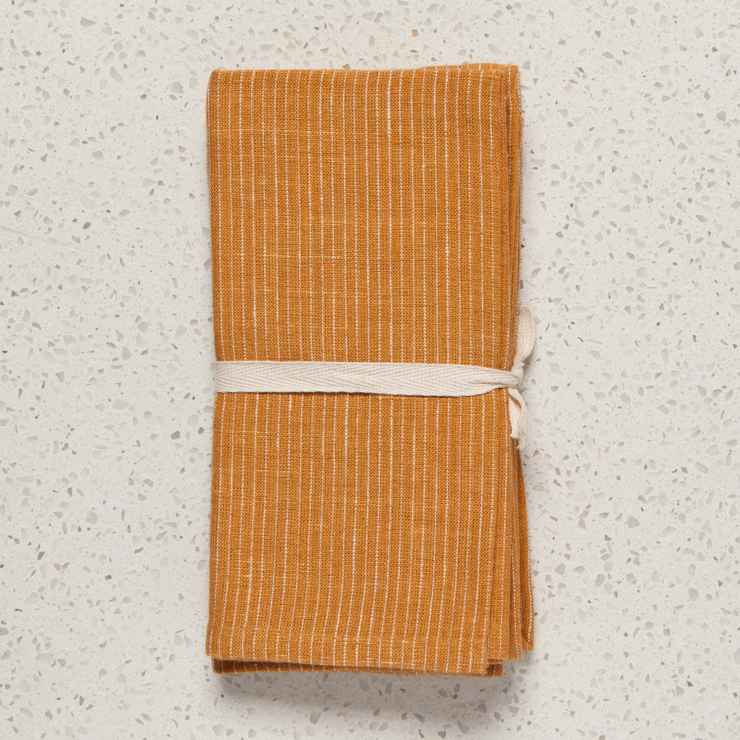 Linen Napkins (Set of 4) - Striped - Ochre