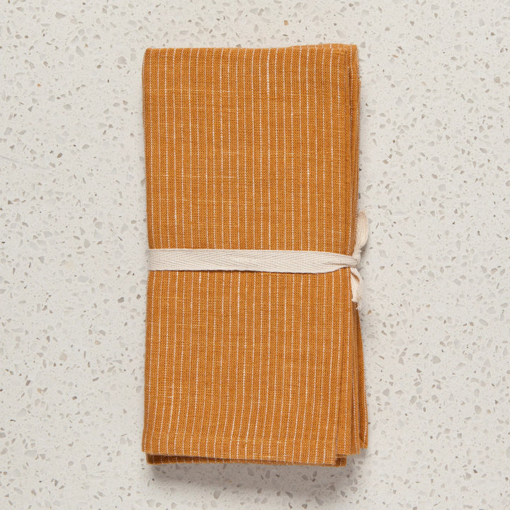 Linen Napkins (Set of 4) - Striped - Ochre